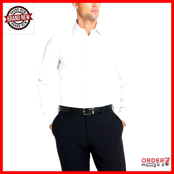Fitted Poplin Dress Shirt Long Sleeve Wrinkle Free Adjustable Cuff